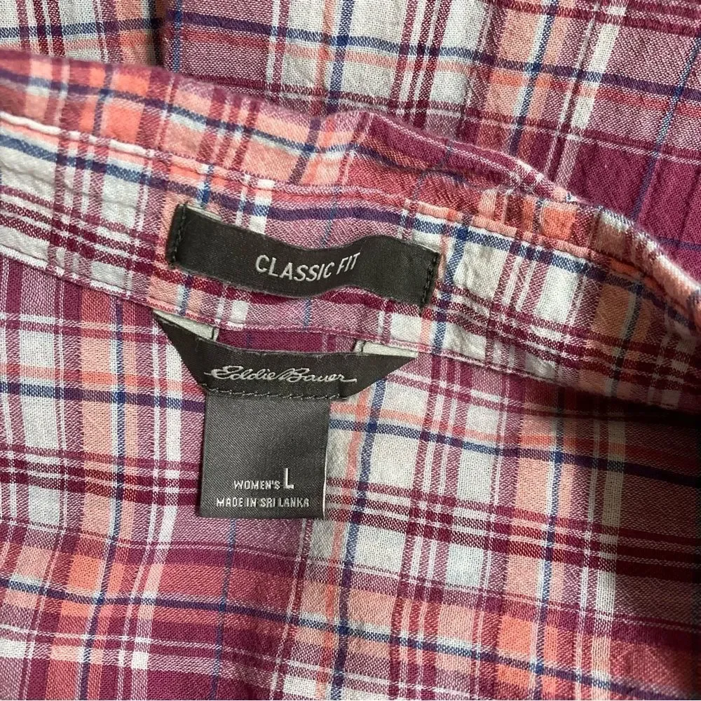 Women’s Eddie Bauer Red Burgundy Plaid Button Up Size Large